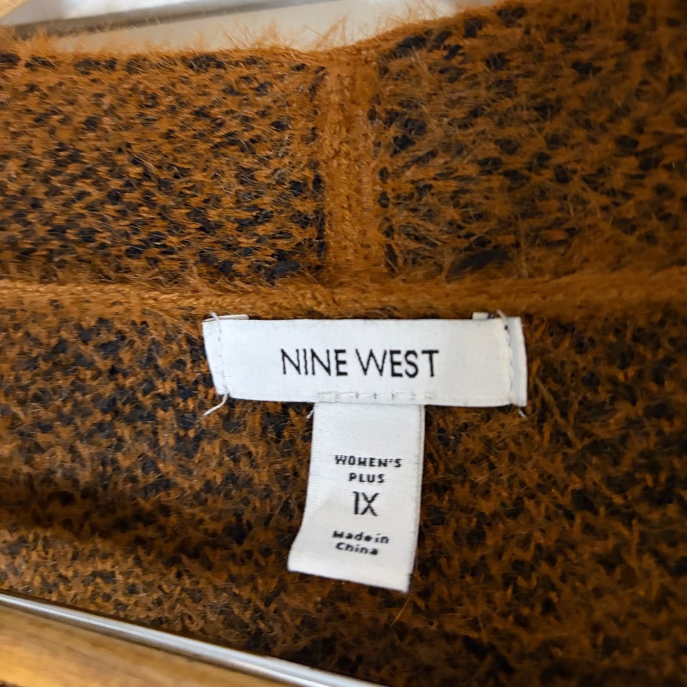 Nine West Leopard Print Eyelash Knit Cardigan Duster Brown Black Plus 1X - Picture 7 of 8